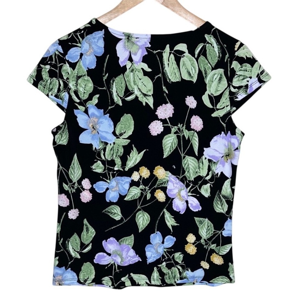NWT Kasper Floral Print Cowl Neck Cap Sleeve Blouse size Small Black/Green - Picture 6 of 8